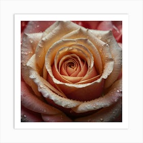 Pink Rose With Water Droplets Art Print