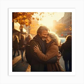 A Warm Spontaneous Hug Exchanged Between Two Old Friends Their Smiles Radiating Gratitude And Mutu Art Print