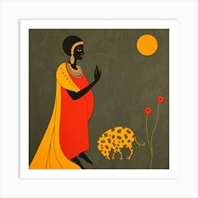 African Woman With Cheetah Art Print