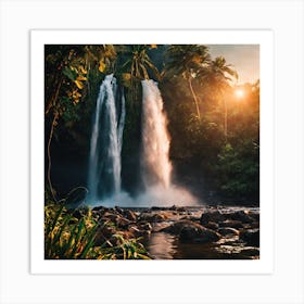 Sunset At The Waterfall Art Print