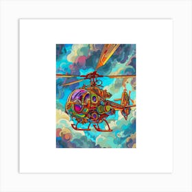 Retro Helicopter In The Sky 1 Art Print