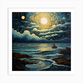 Moonlight Over The Ocean Art Print