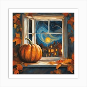 Autumn Nightsky And Pumpkin Art Print