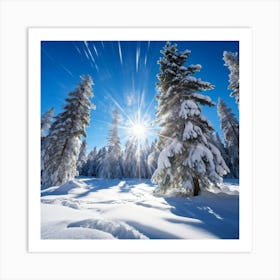 Crystal Clear Ice Clings To The Pine Trees Under A Vibrant Radiant Sun In A Wintry Wonderland Ext 2 1 Art Print