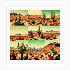 Cactus Desert, Collage Of Cacti, Flowers, Desert Art Print