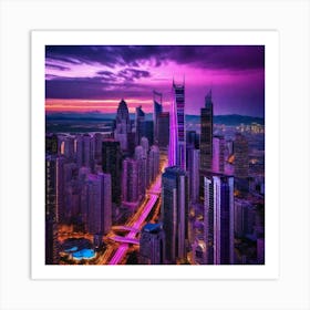 Purple City Skyline 1 Art Print