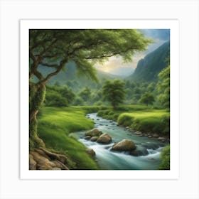 A Panoramic View Of A Serene River Art Print