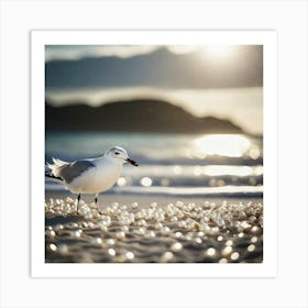 Seagull On Pearls Art Print