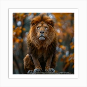 Lion In Autumn Forest Art Print