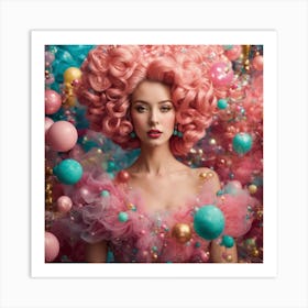 Pink Haired Girl With Balloons Art Print