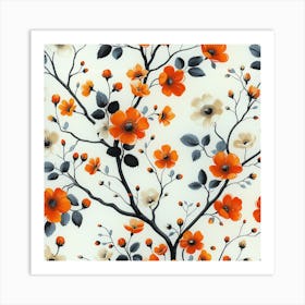 Orange Flowers On A Tree Art Print