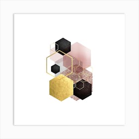 Gold And Black Hexagons Art Print