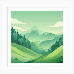 Misty mountains background in green tone 66 Art Print