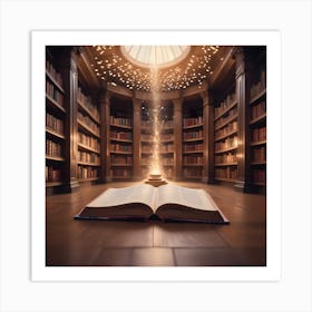 Open Book In Library Art Print