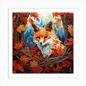 Fox In Autumn Leaves Art Print