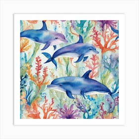 Dolphins Under The Sea Art Print