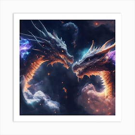 Two Dragons In The Sky Art Print