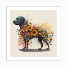 Dog With Flowers Art Print