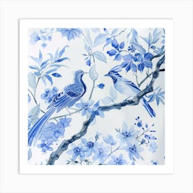 Blue Birds On A Branch 1 Art Print