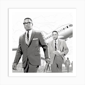 Two Black Men Walking To An Airplane Art Print
