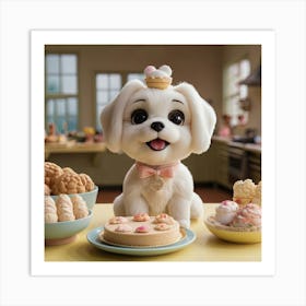 Cute Dog With A Cake Art Print