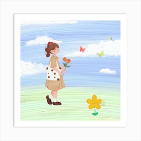 Girl With Flowers Art Print