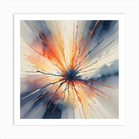 Abstract Watercolor Explosion In Blue, Orange, And Yellow Art Print