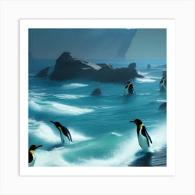 Penguins In The Ocean Art Print