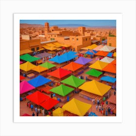 David Hockney Style: Outdoor Market in Marrakech Art Print