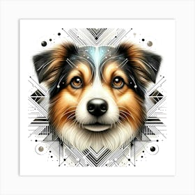 Dog Head - Abstract Line Art Illustration 256 Art Print