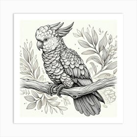 Line Art Cockatoo parrot Art Print