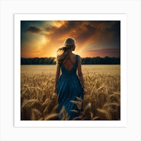 Beautiful Woman In A Wheat Field Art Print