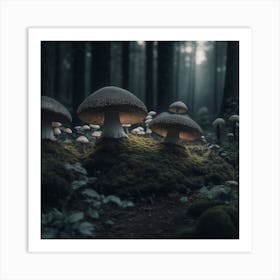 Mushrooms In The Forest Art Print