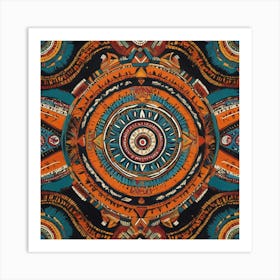 A bold and intricate ethnic tribal pattern featuring vibrant colors, geometric shapes, and traditional motifs. The design is rhythmic and symmetrical, inspired by indigenous art from various cultures 1 Art Print