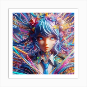 Anime Girl With Colorful Hair Art Print