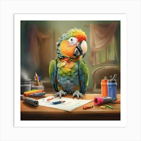 Parrot At The Desk 1 Art Print