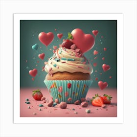 Cupcake With Hearts Art Print