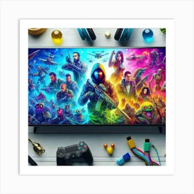 Tv With Video Games Art Print