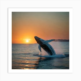 Humpback Whale Breaching At Sunset 1 Art Print