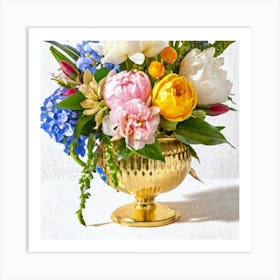 Inca vase made of gold and peony flowers 4 Art Print