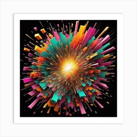 An Abstract Color Explosion 1, that bursts with vibrant hues and creates an uplifting atmosphere. Generated with AI, Art style_Scatter,CFG Scale_7.5, Step Scale_50. Art Print