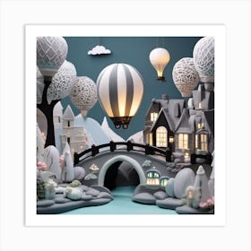 Winter Wonderland Hot Air Balloons Landscape Art Print