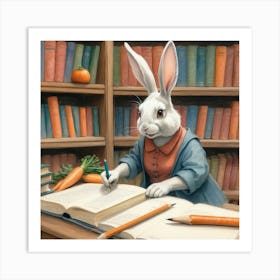 Rabbit At The Library 1 Art Print