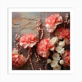 Carnations And Pearls Art Print