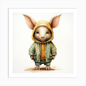 Watercolour Cartoon Aardvark In A Hoodie 1 Art Print