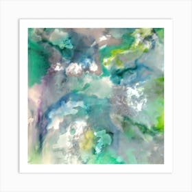 Fading Retribution - Artwork that blends various shades of green, grey, silver, white, and blue, with a slight touch of purple to create a stunning visual experience and may depict the idea of justice or vengeance that gradually fades away over time. Art Print