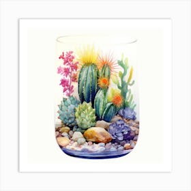 Watercolor Colorful Cactus in a Glass Jar 2 Art Print