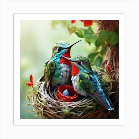 Hummingbirds In Nest Art Print
