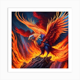 Ignited Wonders: The Enchanted Phoenix Art Print