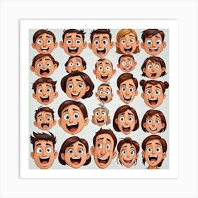 Cartoon Faces Set 1 Art Print